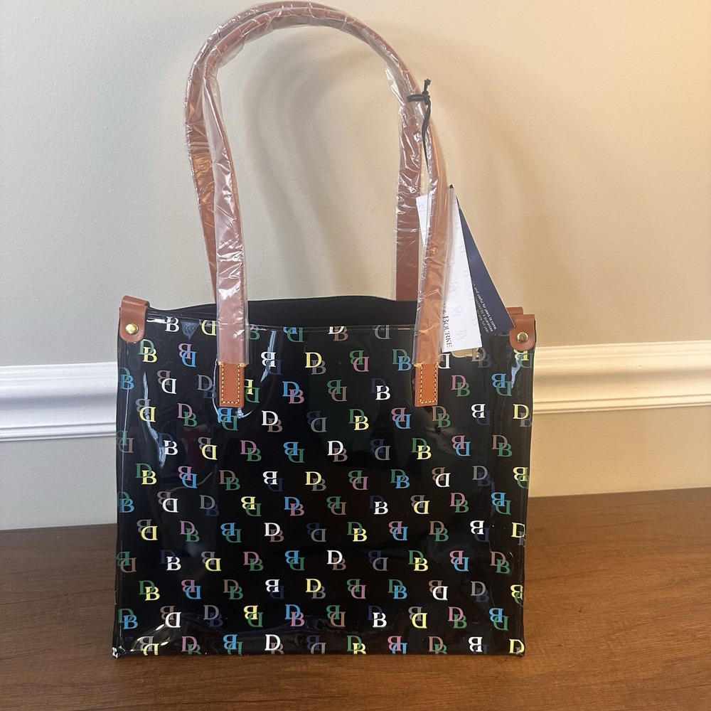Dooney & Bourke IT Black Multi BD Logo Medium Shopper Work Privacy Tote Bag NWT
